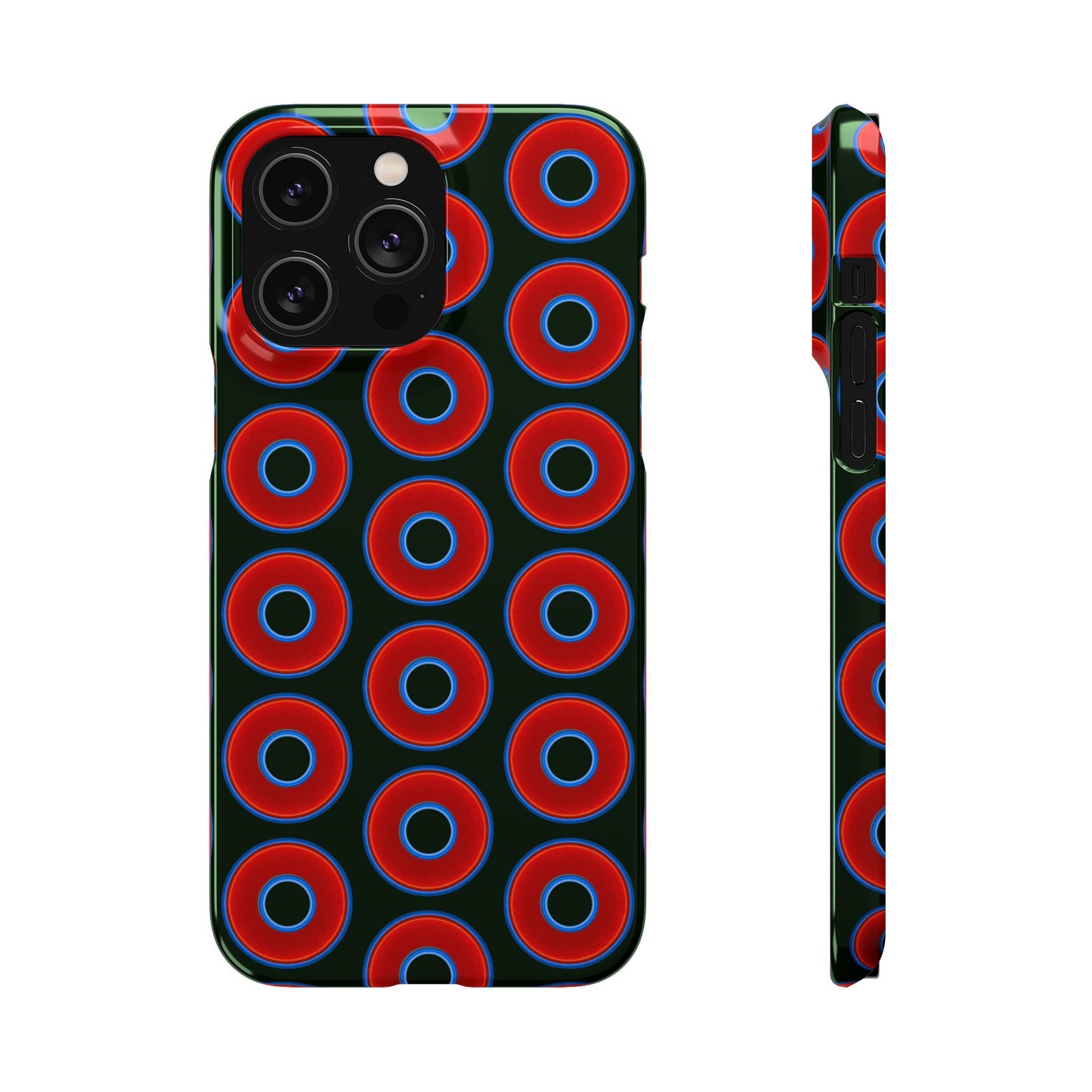 Lumpy Donut Snap Case - red vivid donut print w/midnight moss green background