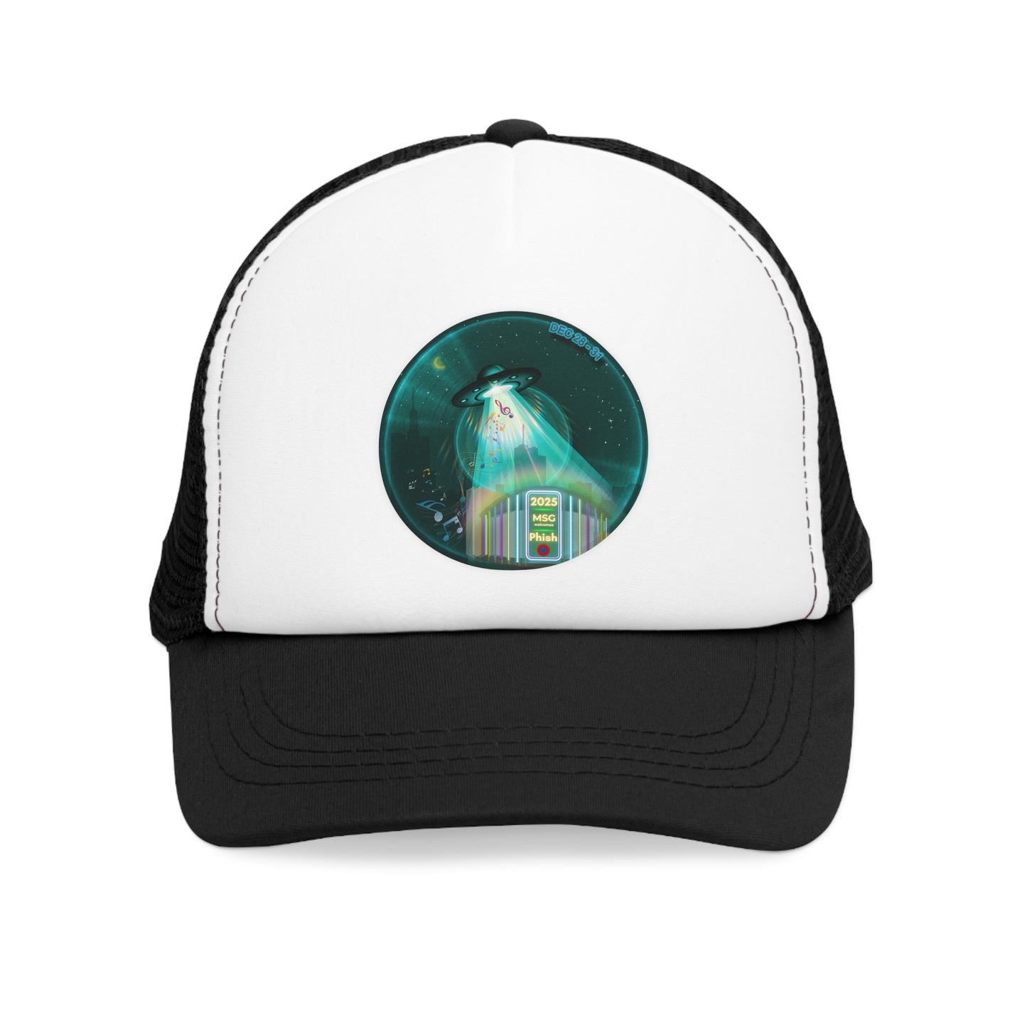 Lumpy Trucker Hat - "MSG in My Donuts? Yum!" - teal green donut