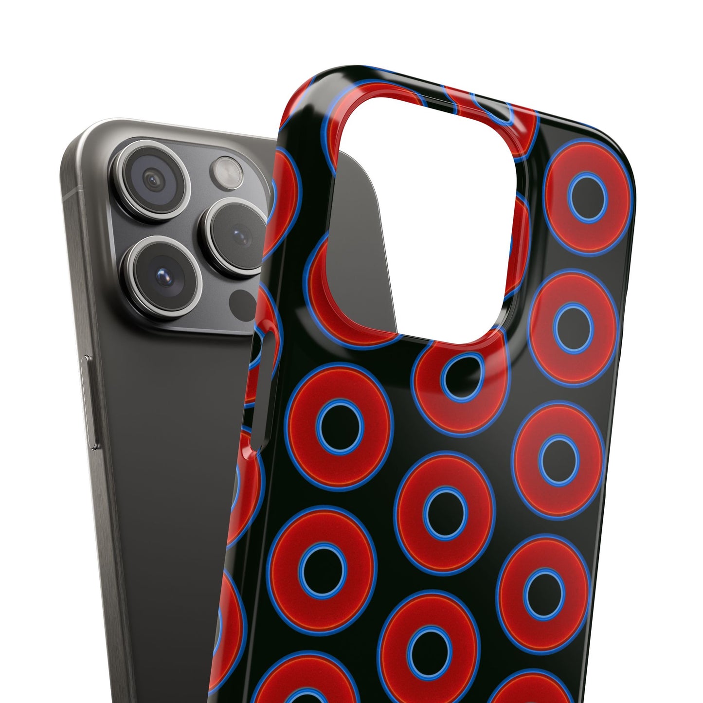Lumpy Donut Snap Case - red vivid donut print w/midnight moss green background