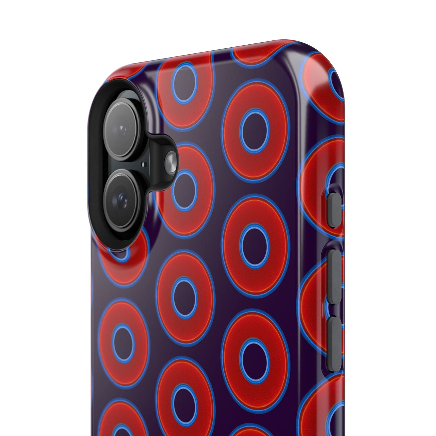 Impact-Resistant Lumpy Donut Case - red vivid donut print w/midnight purple background
