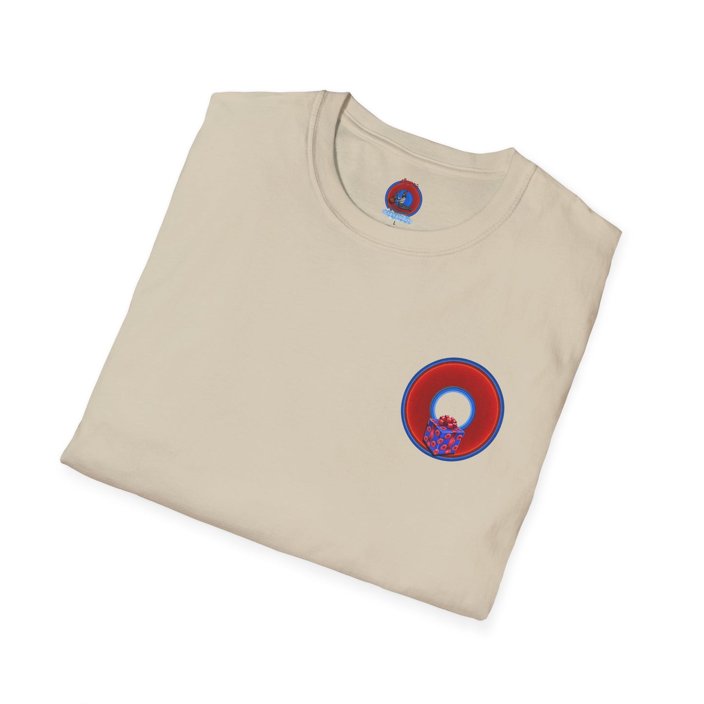 Classic Donut Tee - Unisex Soft-Style - "Phishmas Caroler's Tee " - vivid red/blue donut - variant 1