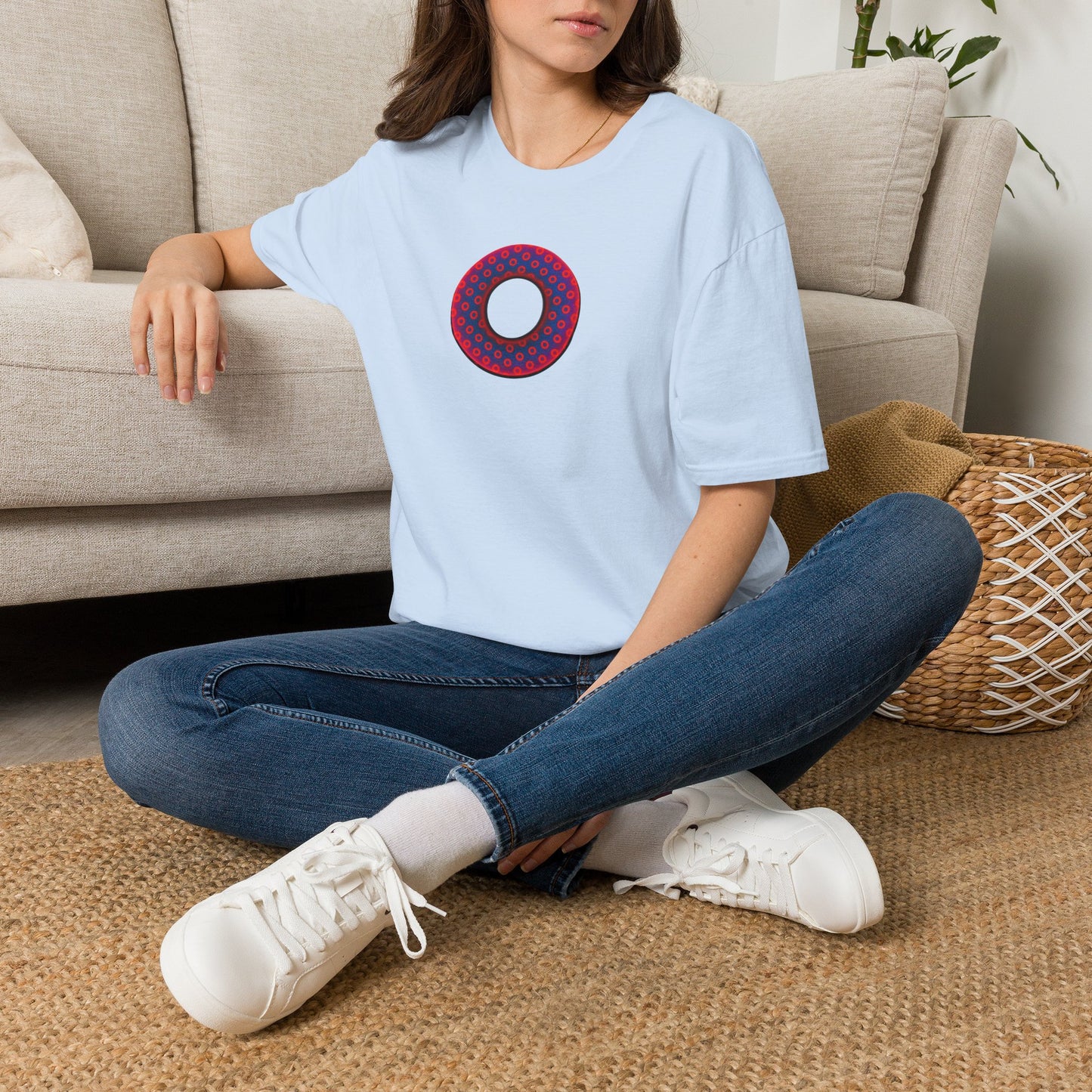 Classic Donut Tee - Unisex Soft-Style - "Vivid Donut inside a Paradox Donut" - blue/red electric paradox donut - variant 2 w/hole