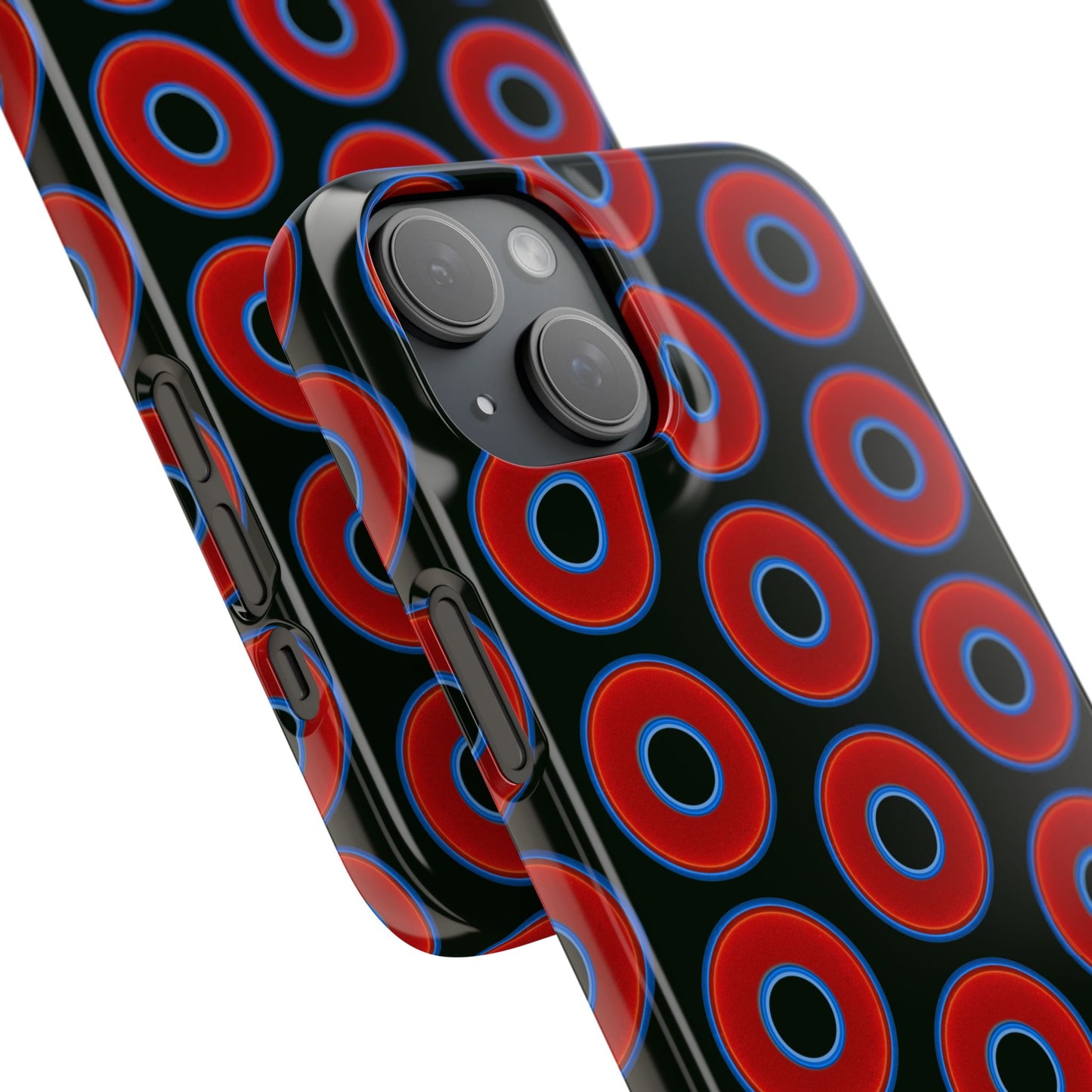 Lumpy Donut Snap Case - red vivid donut print w/midnight moss green background