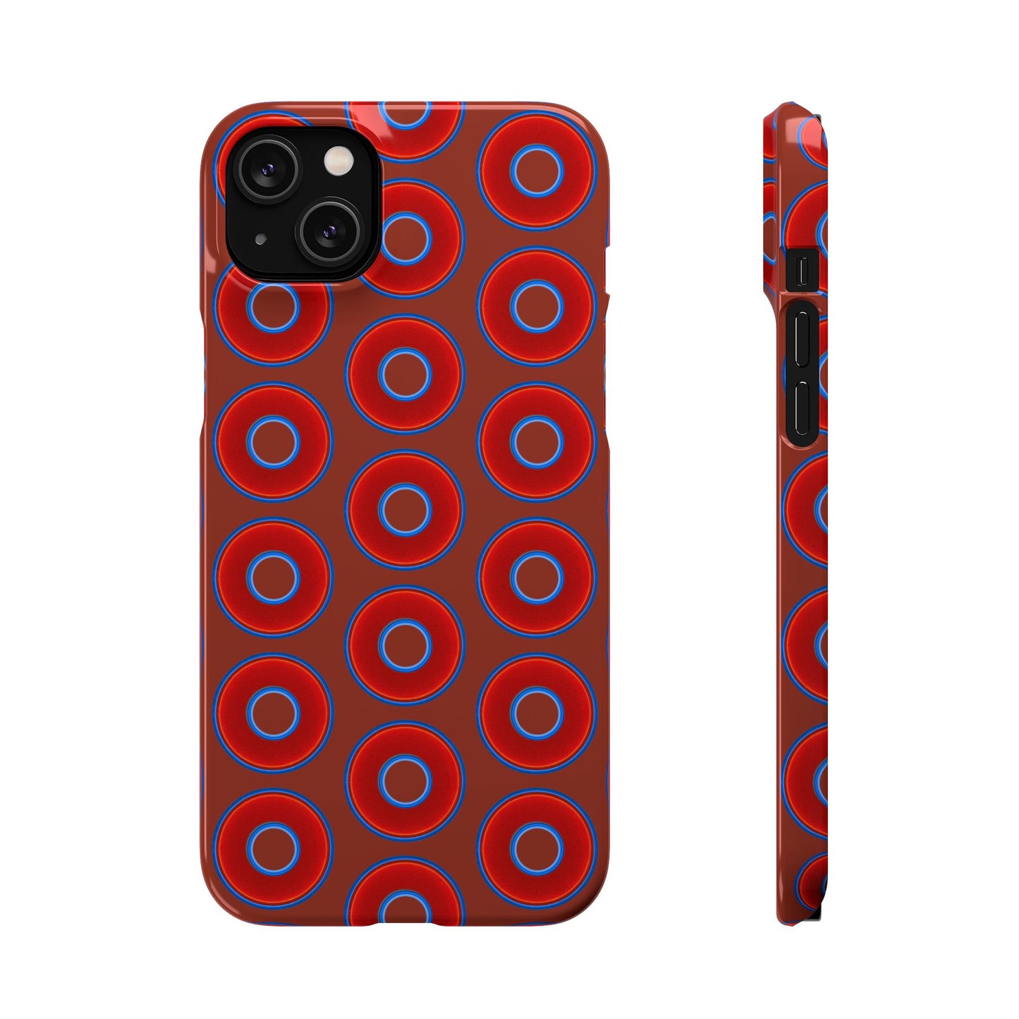 Lumpy Donut Snap Case - red vivid donut print w/burnt umber background