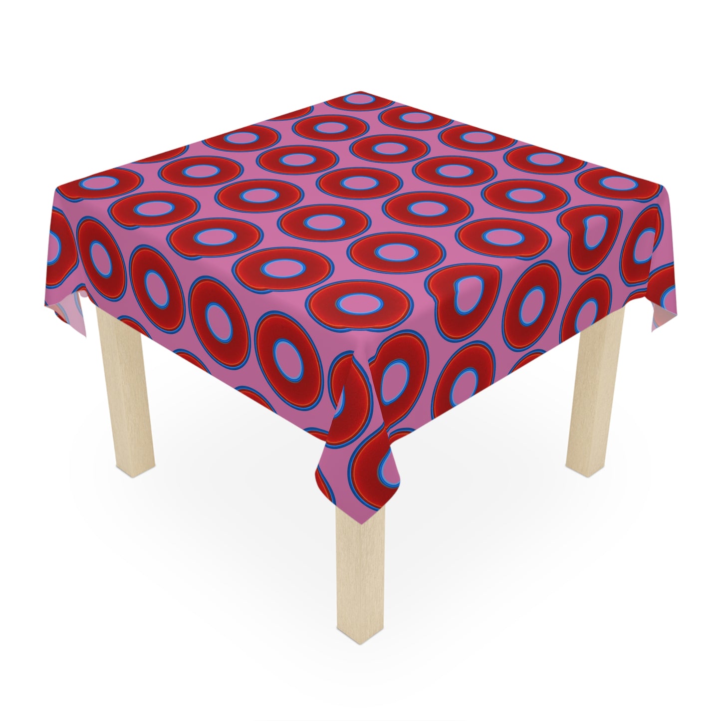 Lumpy Tablecloth - 55.1" x 55.1" - vivid red donuts w/pink background