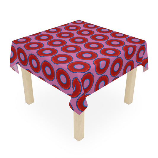 Lumpy Tablecloth - 55.1" x 55.1" - vivid red donuts w/pink background