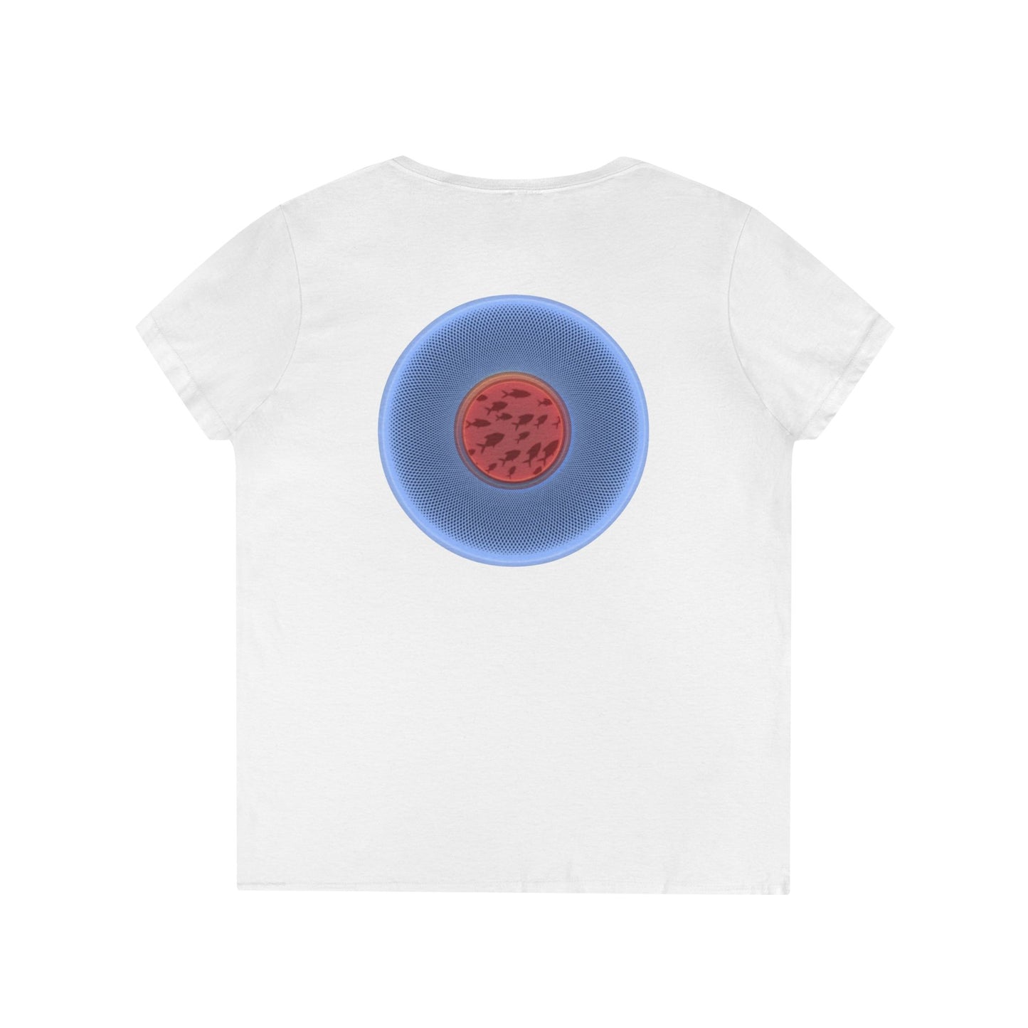 Women's Donut V-Neck Tee - "If I'm Swimming By" - variant 2 - blue/red phatty donut w/