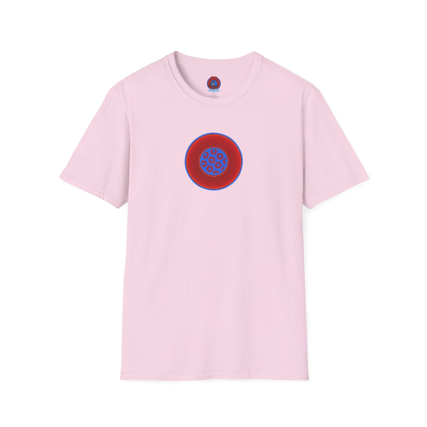 Classic Donut Tee - Unisex Soft-Style - "Portal Donut" - vivid red/blue donut  - w/royal blue - variant 1
