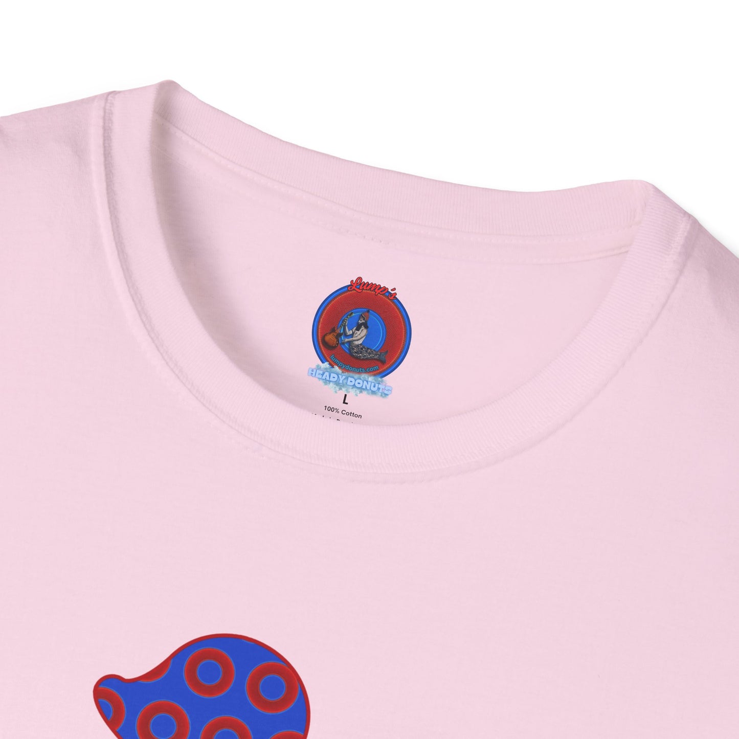 Classic Donut Tee - Unisex Soft-Style - "Rubber Ducky Bath Time Donut" - vivid red/blue donut pattern - variant 3