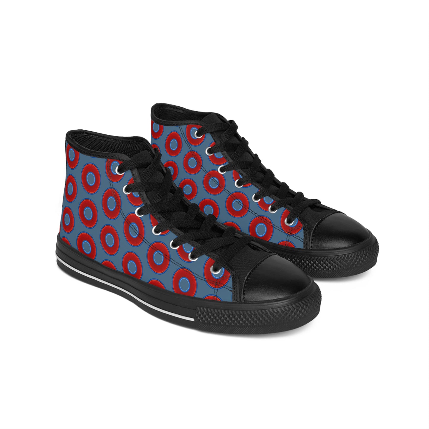 Cushiony Convectors - High Tops - red vivid donuts w/steel blue background