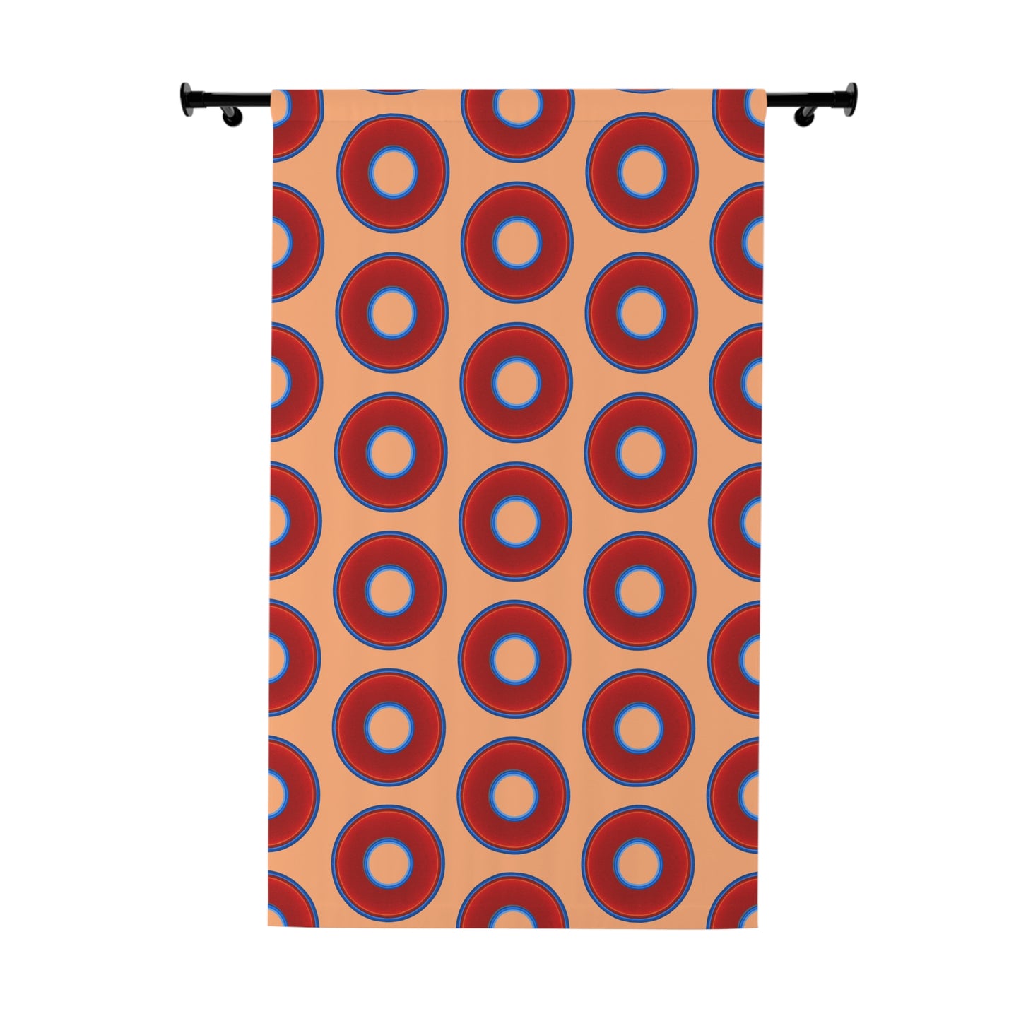 Lump's Heady Curtain w/Donuts - vivid red donut print - w/peach background - [*1 Piece / 50" x 84"]