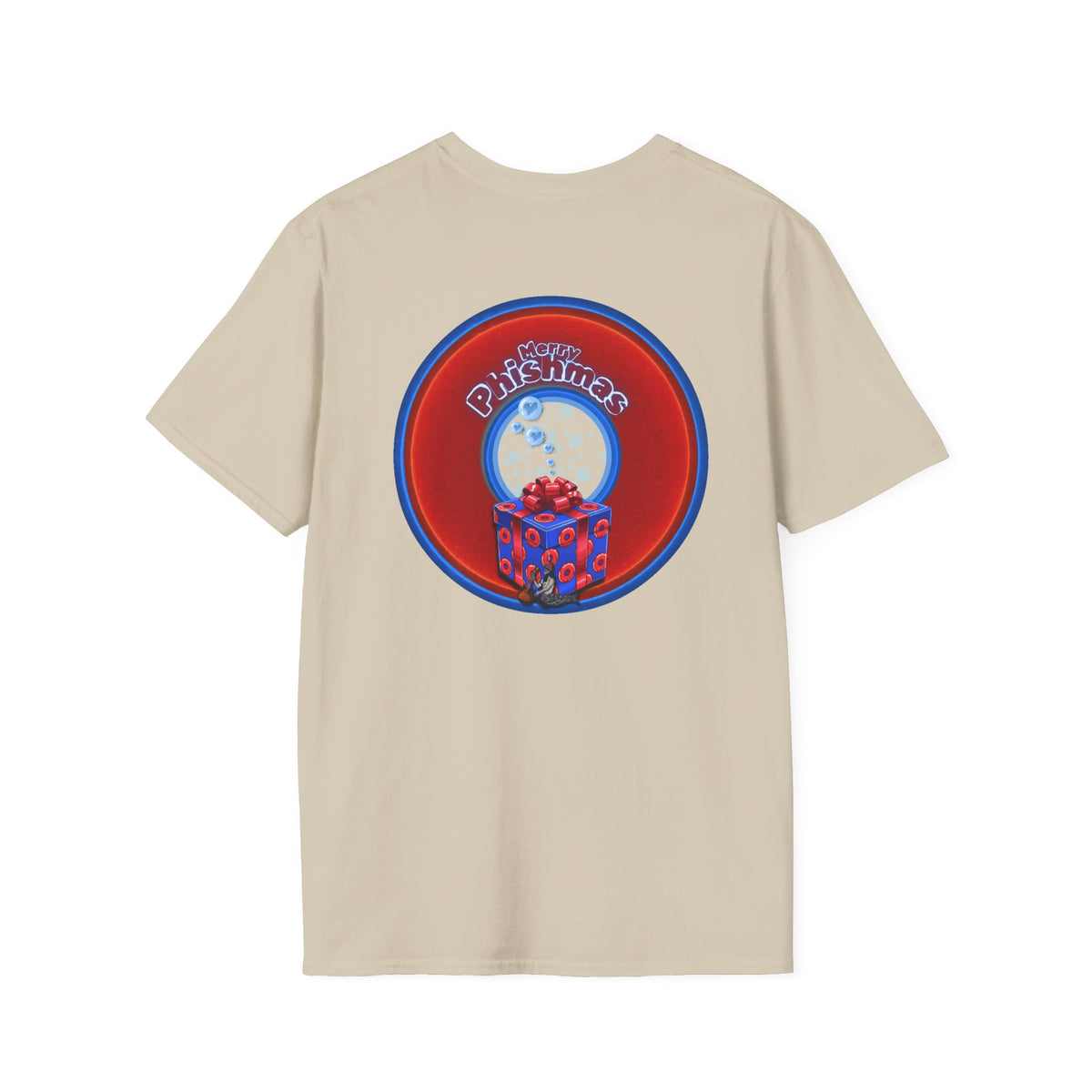 Classic Donut Tee - Unisex Soft-Style - "Phishmas Caroler's Tee " - vivid red/blue donut - variant 3