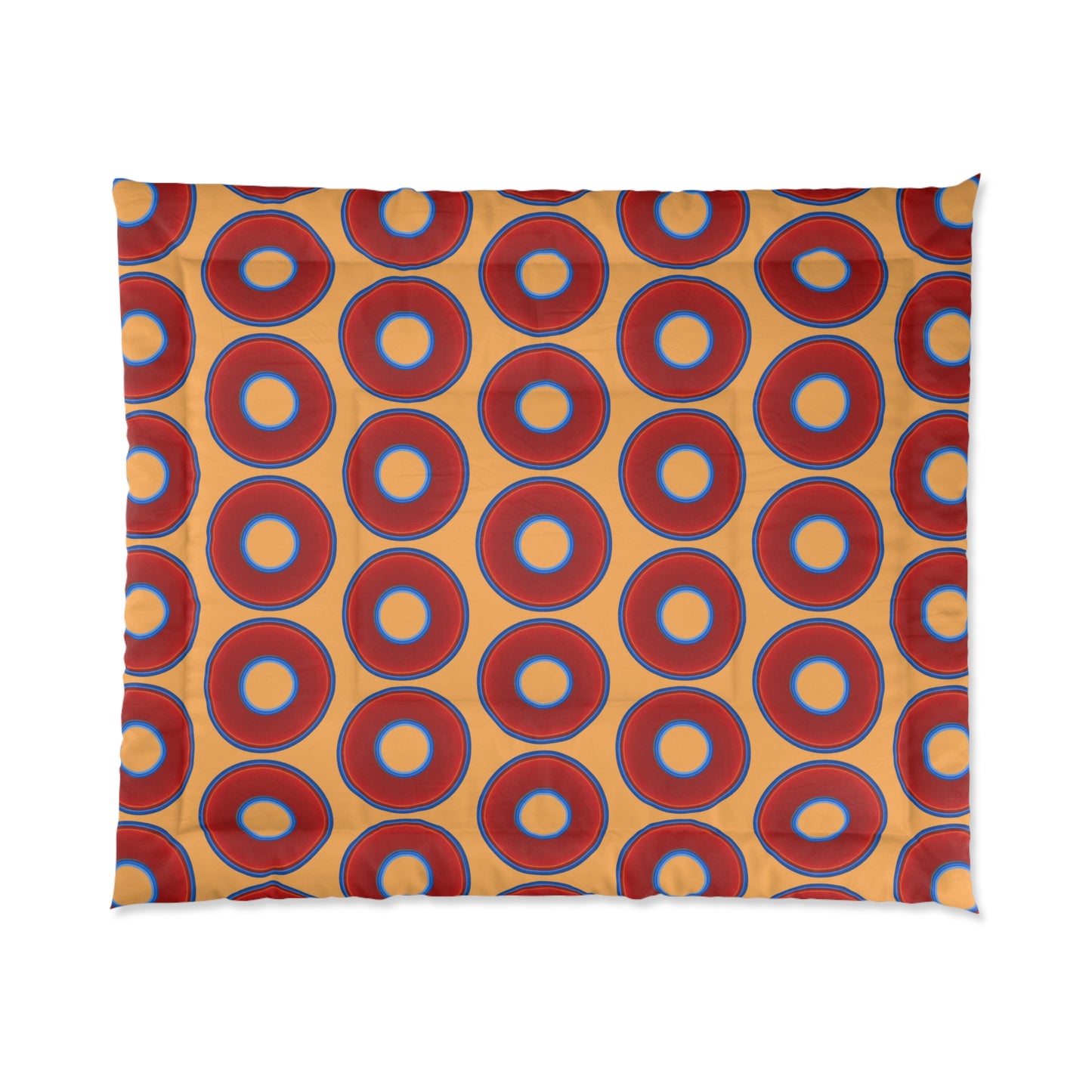 The Very Lumpy Comforter - vivid red donuts w/creamsicle orange background