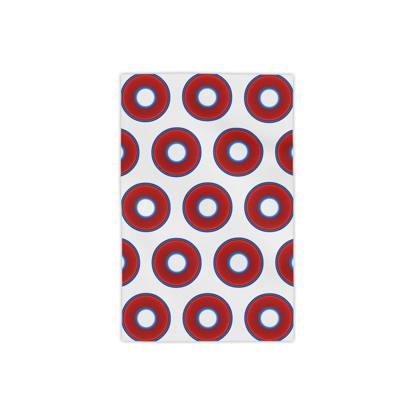 Lumpy Donut Towels - vivid red donuts w/white background