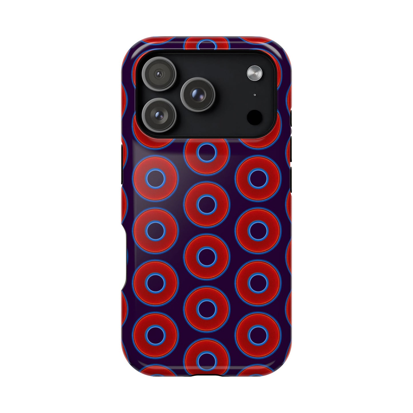 Impact-Resistant Lumpy Donut Case - red vivid donut print w/midnight purple background