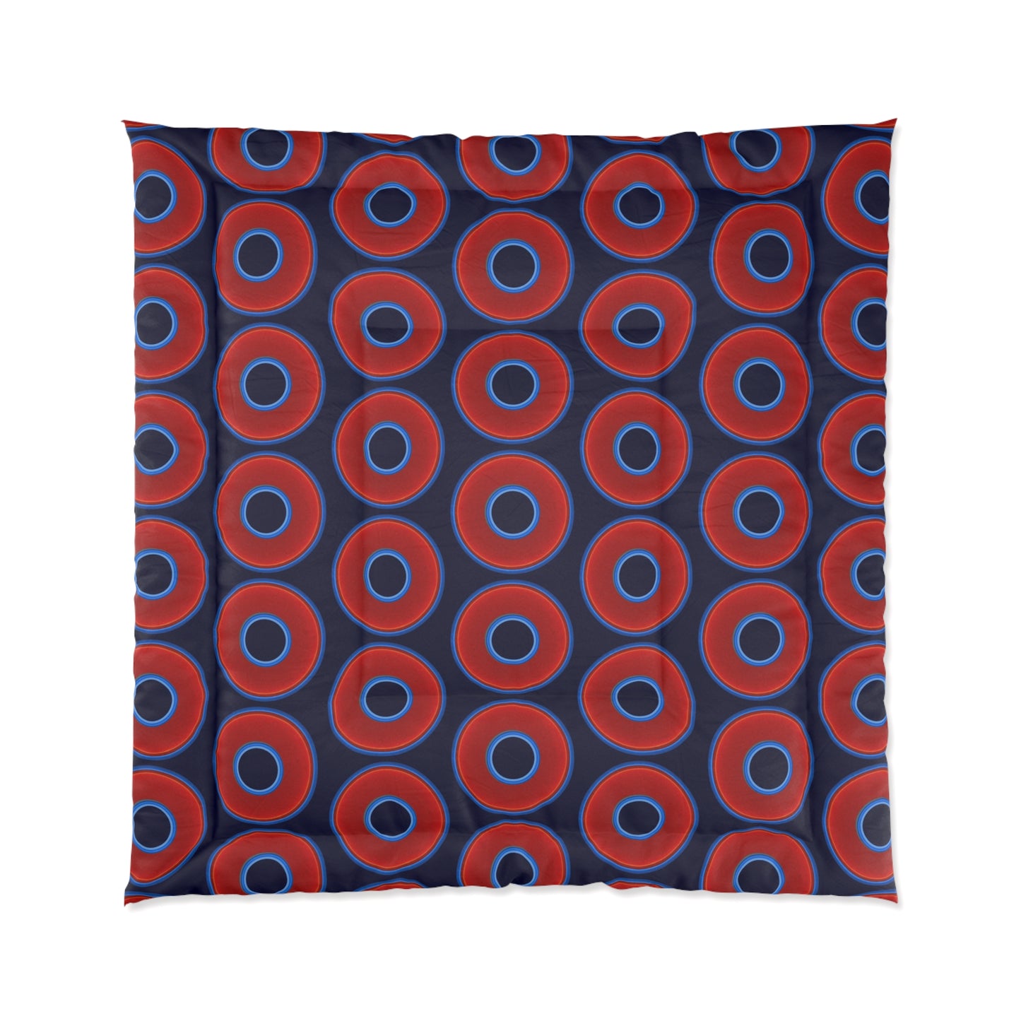 The Very Lumpy Comforter - vivid red donuts w/midnight blue background