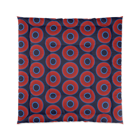 The Very Lumpy Comforter - vivid red donuts w/midnight blue background
