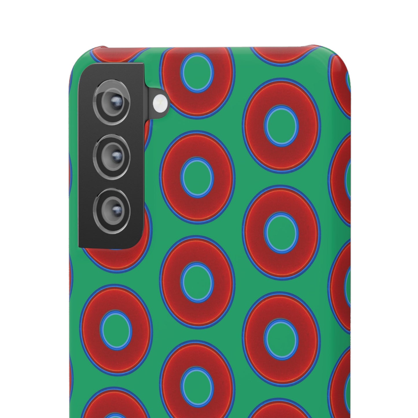 Lumpy Donut Snap Case - red vivid donut print w/jade green background