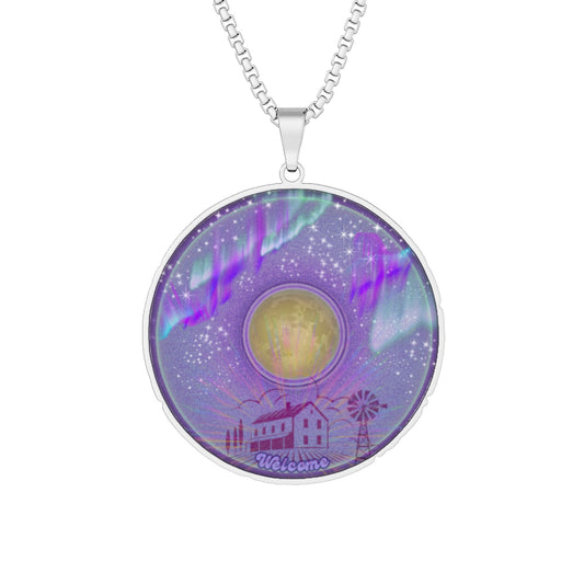 Lump's Heady Donut Necklace - 1" x 1" Stainless Steel Pendant - "Farmhouse Fresh Donut Pendant" - vivid purple moon donut