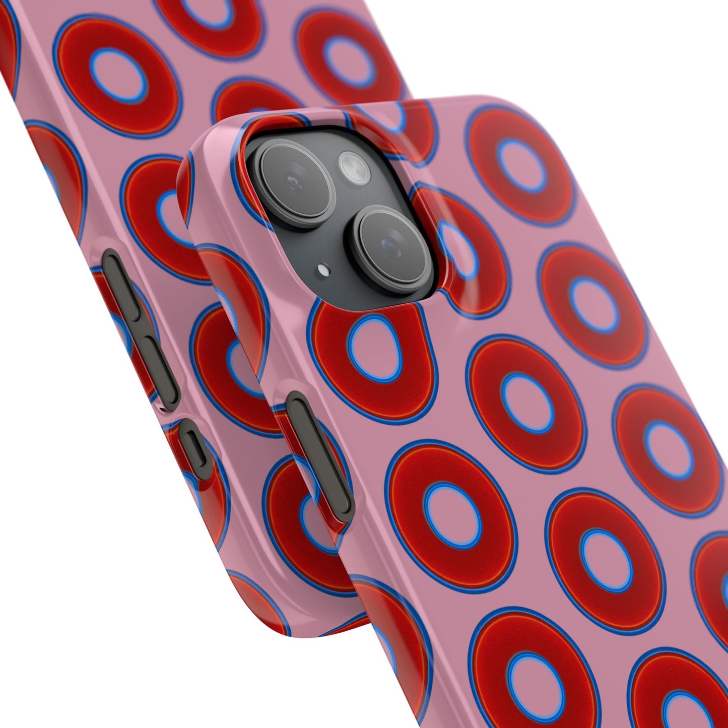 Lumpy Donut Snap Case - red vivid donut print w/pale magenta background