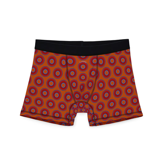 Men's Donut Boxers - red vivid donuts w/dark orange background