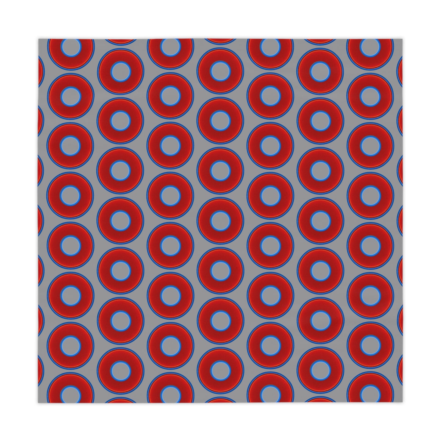 Lumpy Tablecloth - 55.1" x 55.1" - vivid red donuts w/gray background