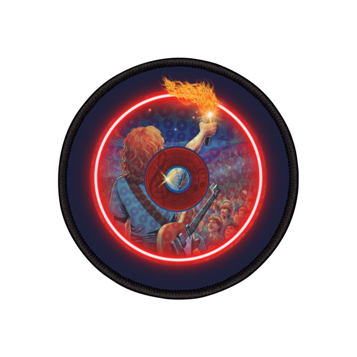 Iron-On Donut Patch - "The Torchbearer's Donut Patc" - vivid flaming pic donut - variant 2