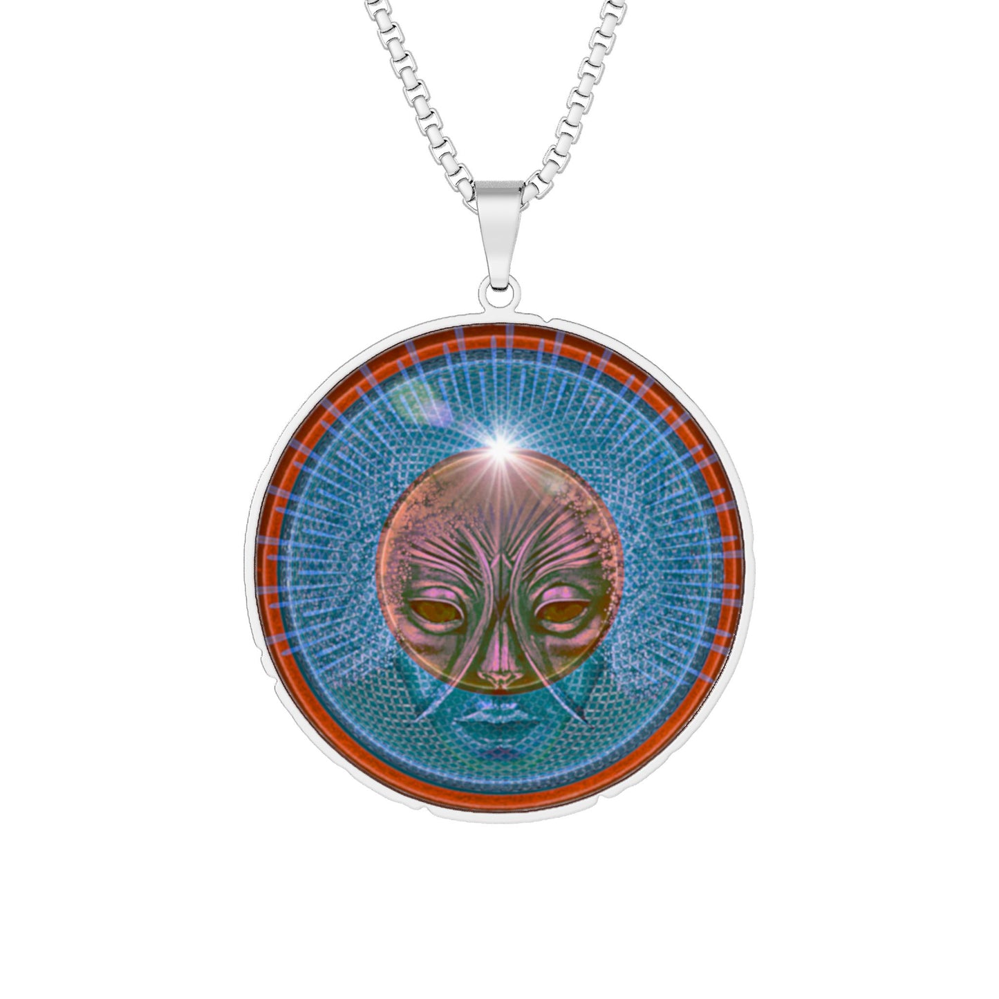 Lump's Heady Donut Necklace - 1" x 1" Stainless Steel Pendant - "The Conjuring Donut Necklace of Awesomeness" - blue/red rustic donut - variant 2