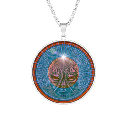 Lump's Heady Donut Necklace - 1" x 1" Stainless Steel Pendant - "The Conjuring Donut Necklace of Awesomeness" - blue/red rustic donut - variant 2