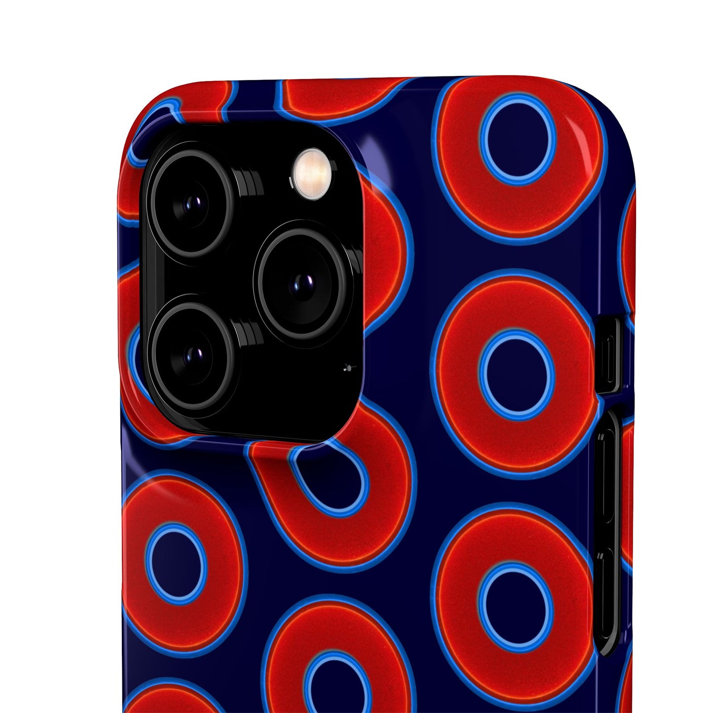Lumpy Donut Snap Case - red vivid donut print w/midnight blue background
