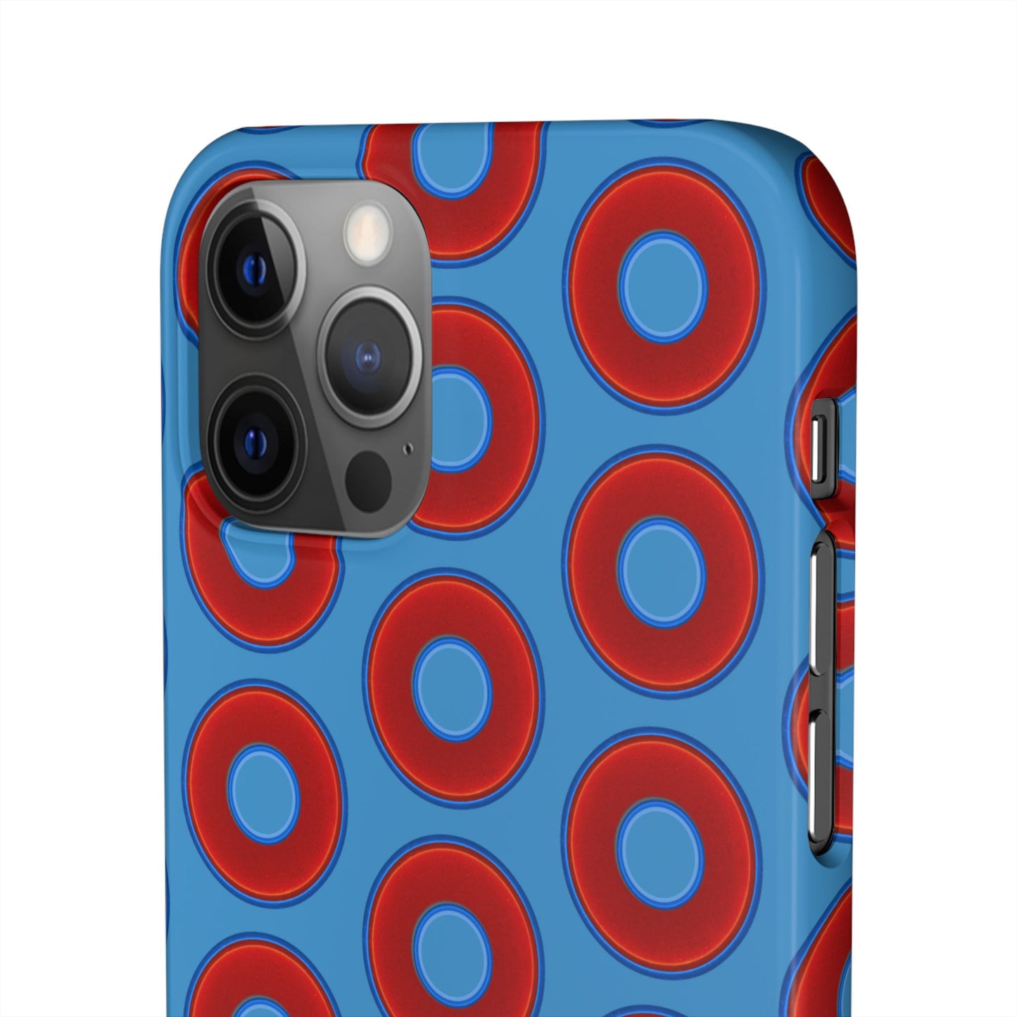 Lumpy Donut Snap Case - red vivid donut print w/light steel blue background