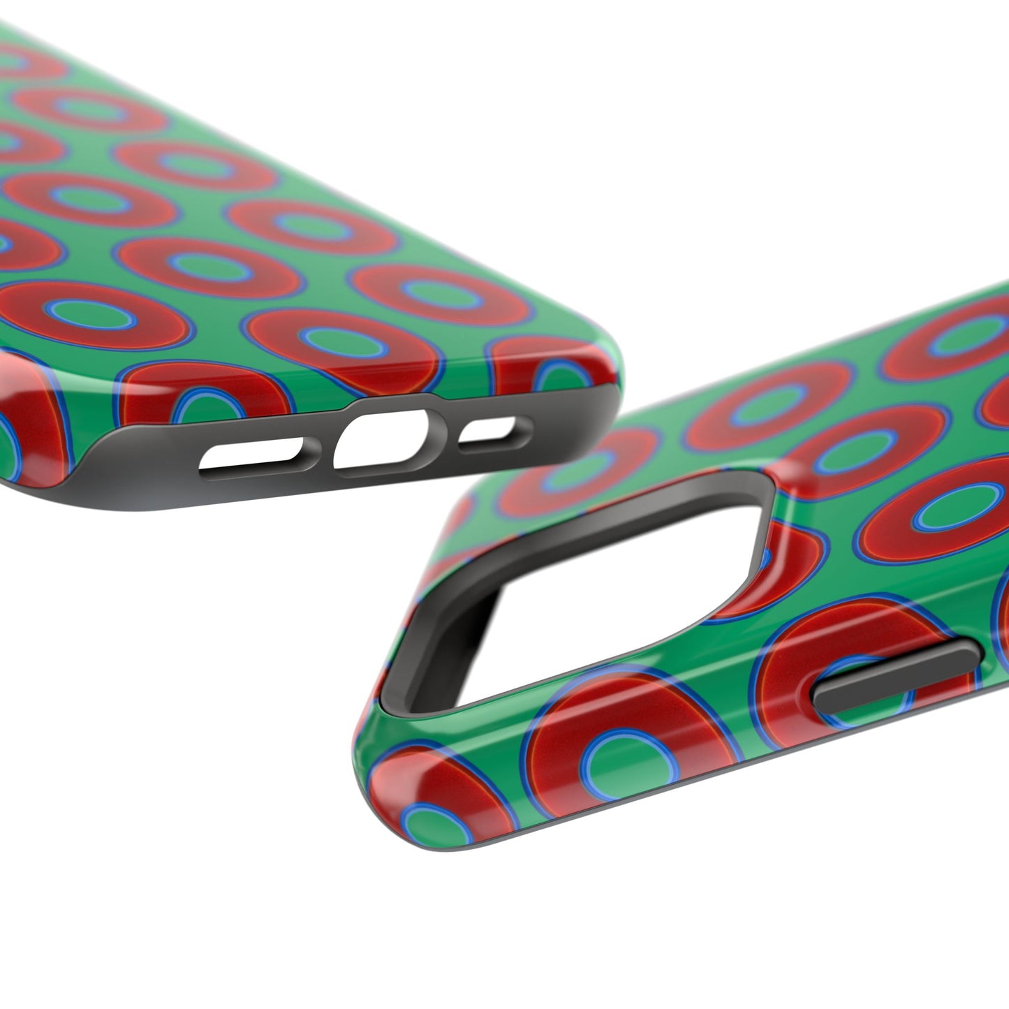 Impact-Resistant Lumpy Donut Case - red vivid donut print w/jade green background