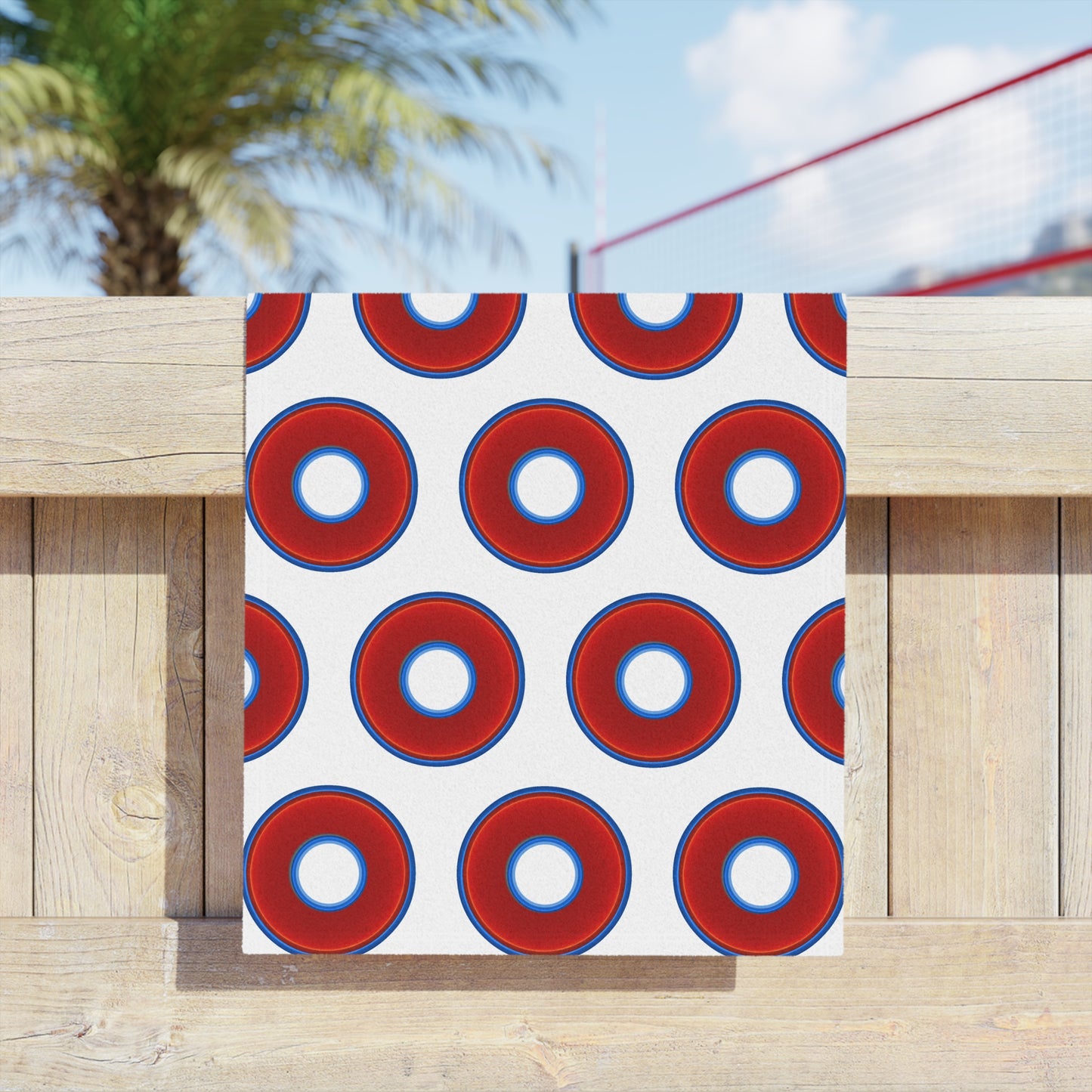 Lumpy Donut Towels - vivid red donuts w/white background