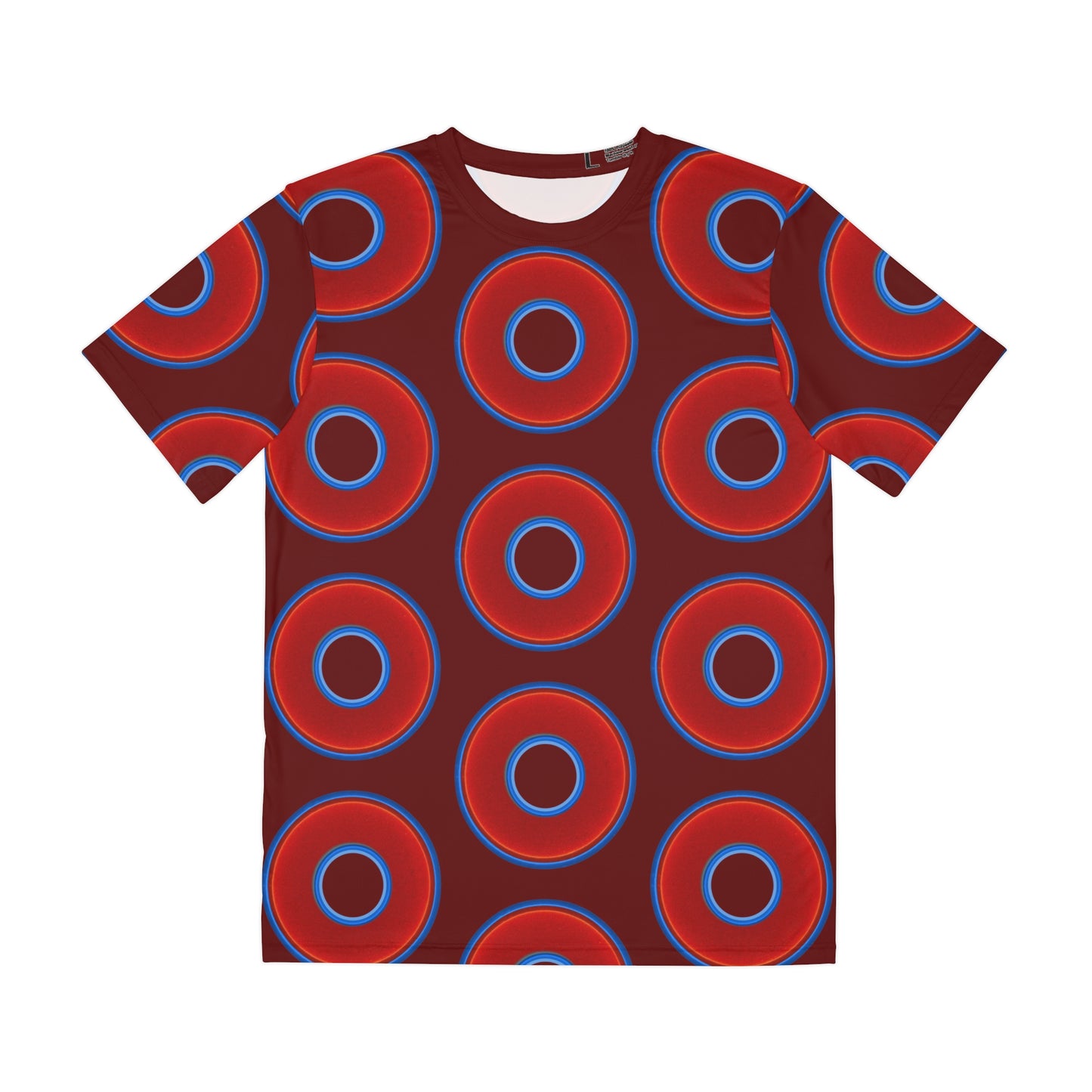 Multi-Beastie Giant Donut AOP Polyester Tee - red vivid donut print w/dark red background