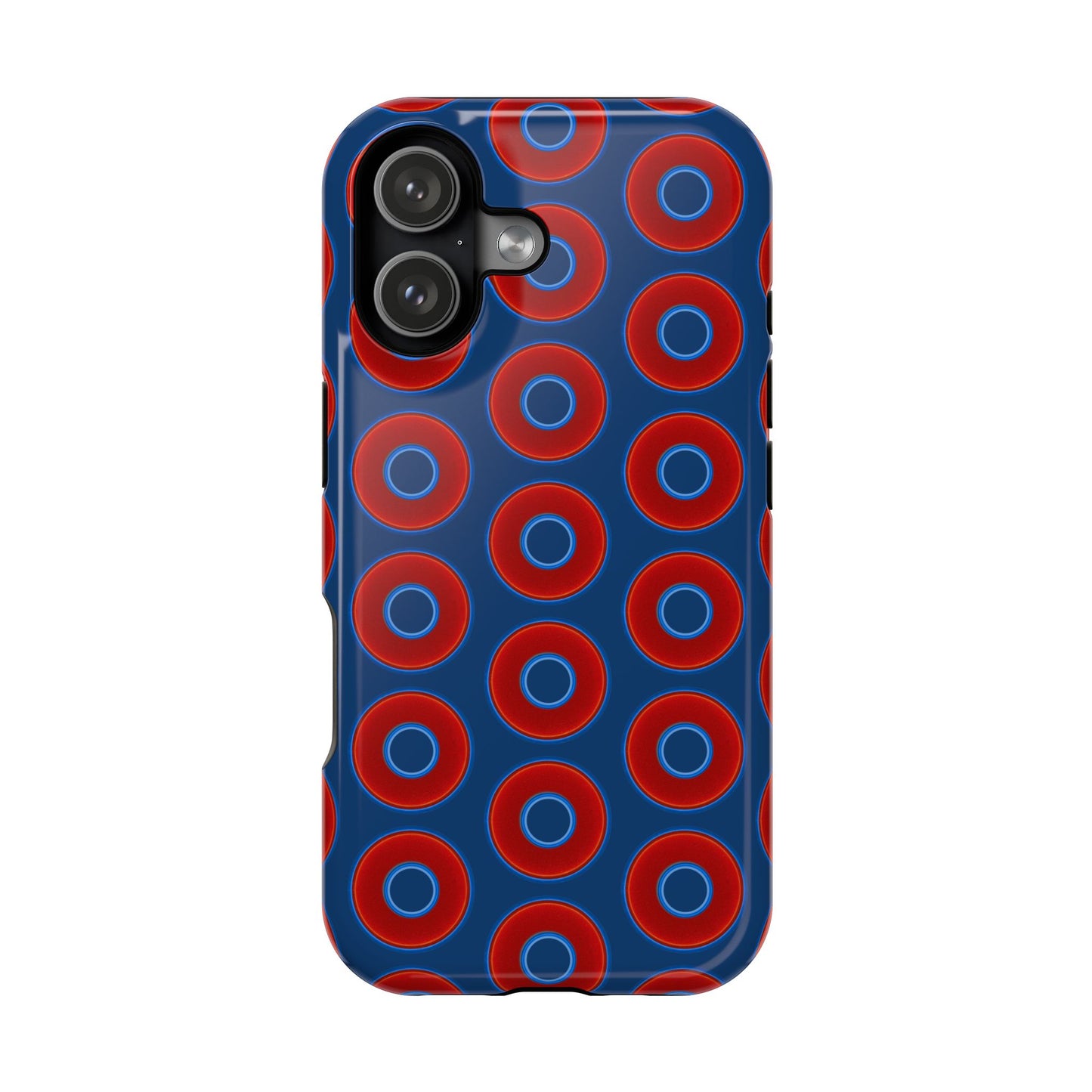 Impact-Resistant Lumpy Donut Case - red vivid donut print w/Atlantic navy blue background