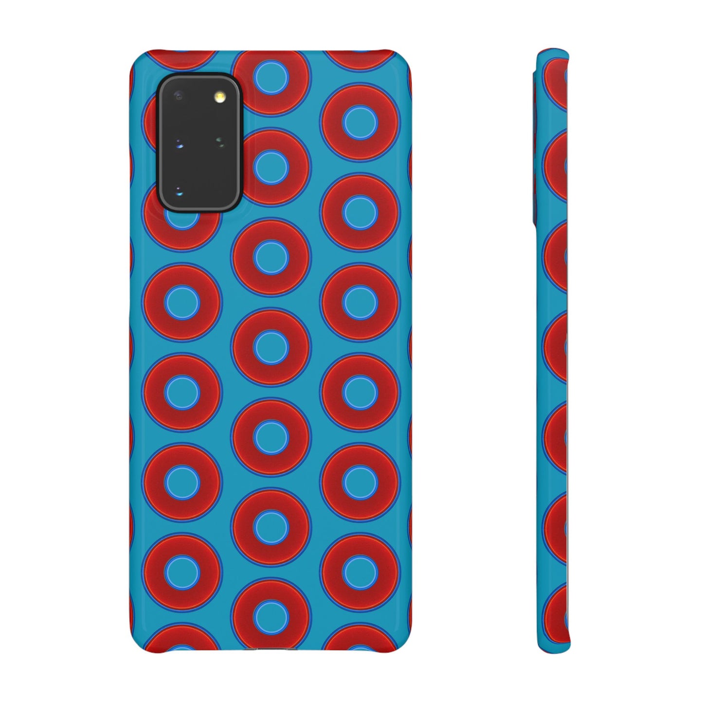 Lumpy Donut Snap Case - red vivid donut print w/aquamarine blue background