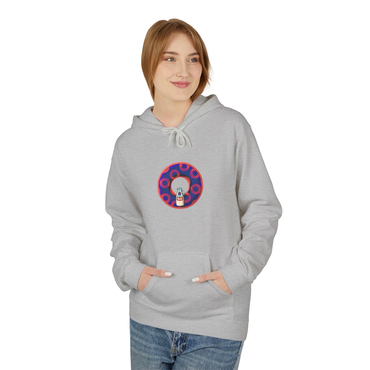 Fleece Harry Hoodies [Midweight Soft-style] - "Wooked Cream Dairy - YEMSG Donut" - electric blue/red rustic paradox donut - variant 2