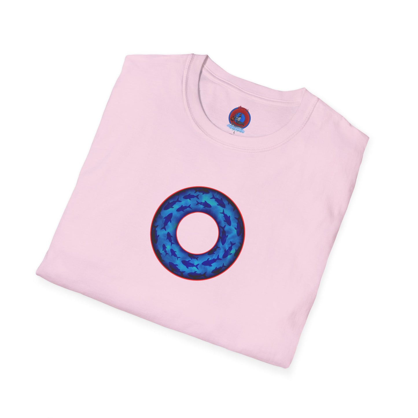 Classic Donut Tee - Unisex Soft-Style - "Skoolie of Phishies" - vivid sea donut - w/darker blue water - variant 2