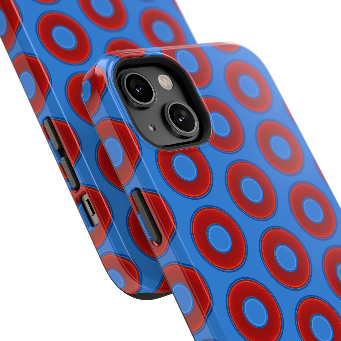 Impact-Resistant Lumpy Donut Case - red vivid donut print w/light royal blue background
