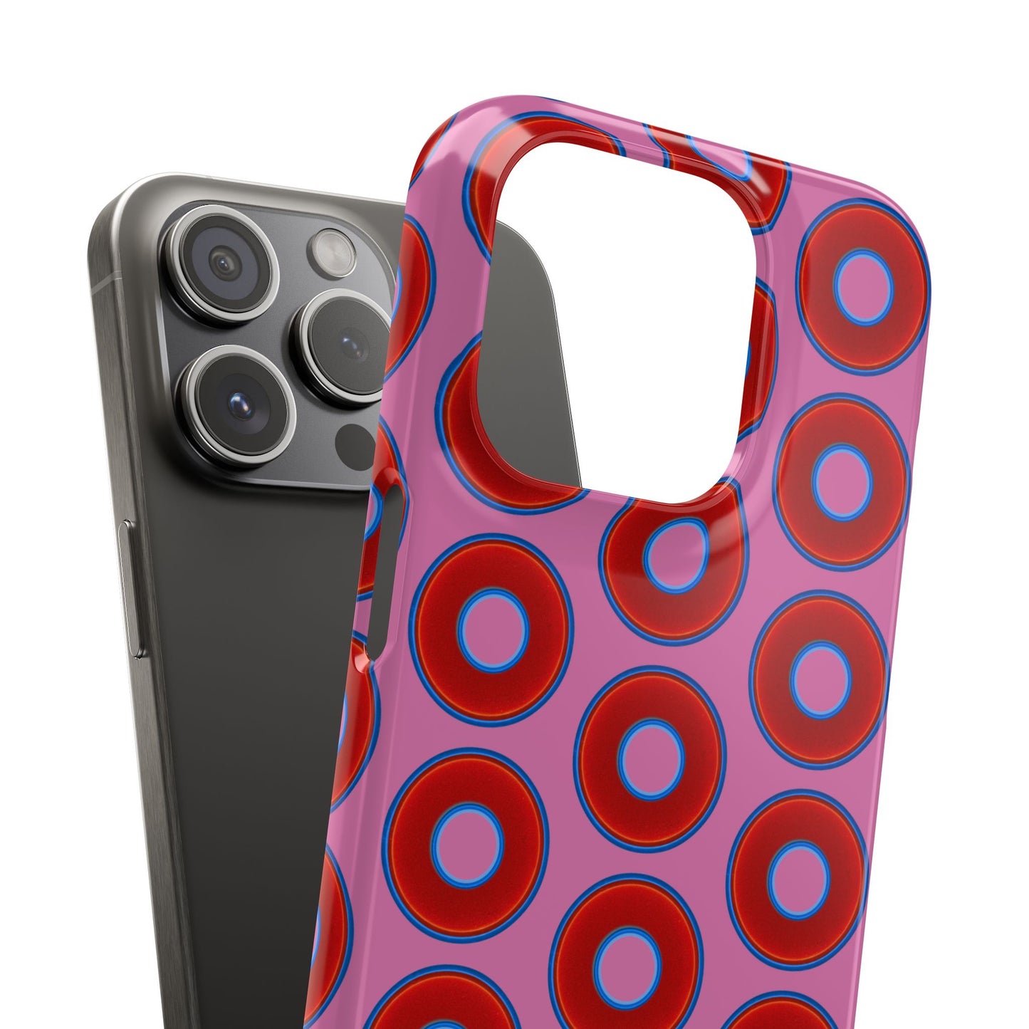 Lumpy Donut Snap Case - red vivid donut print w/light pink background