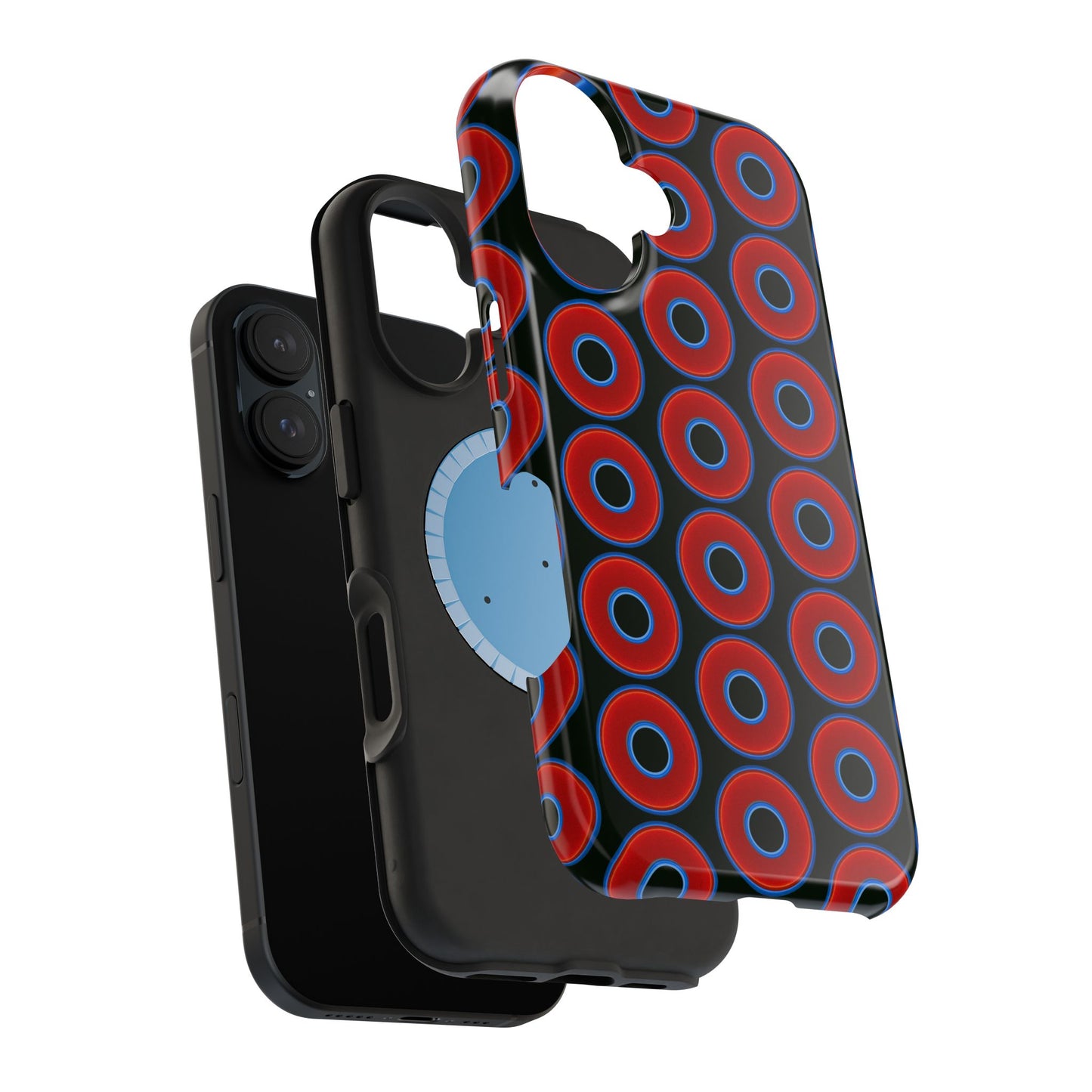 Magnetic Tough Donut Case - red vivid donut print w/midnight green background