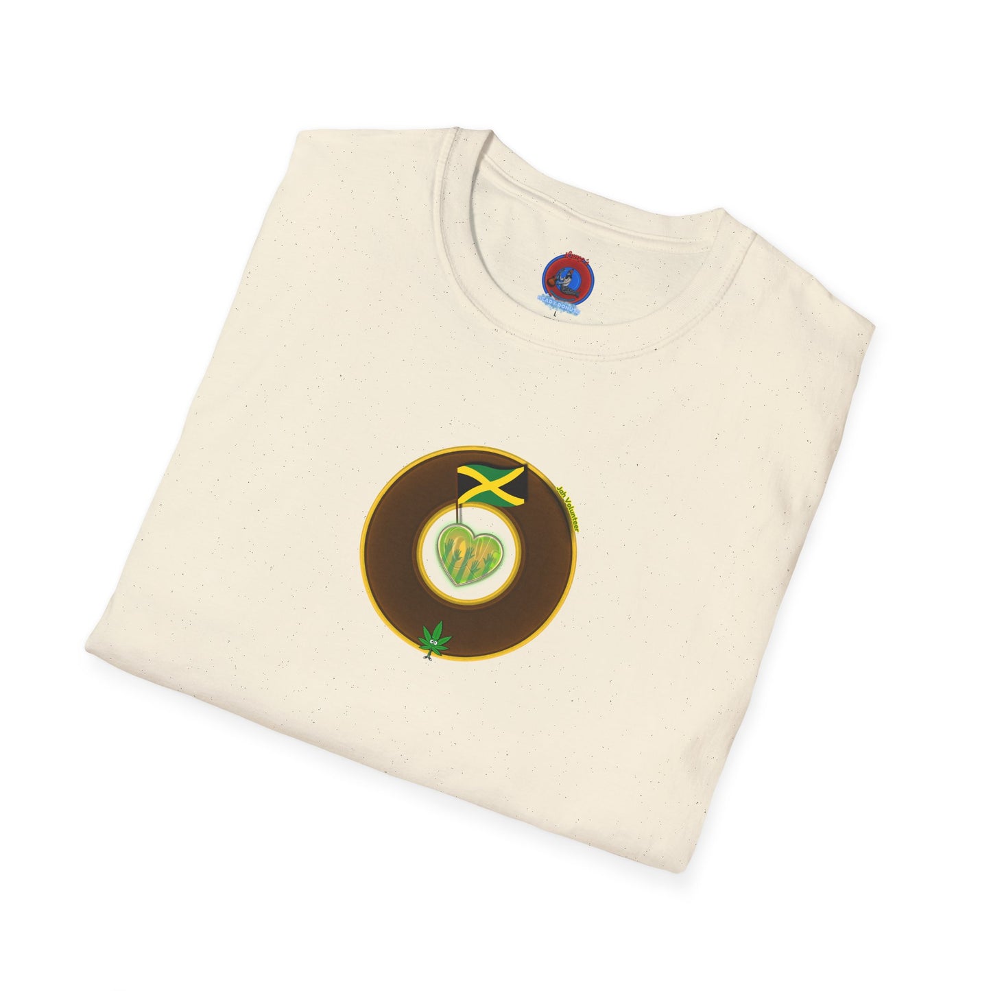 Classic Donut Tee - Unisex Soft-Style - "Jah Volunteers Protect Jah Love... and donuts!" - vivid brown/gold donut