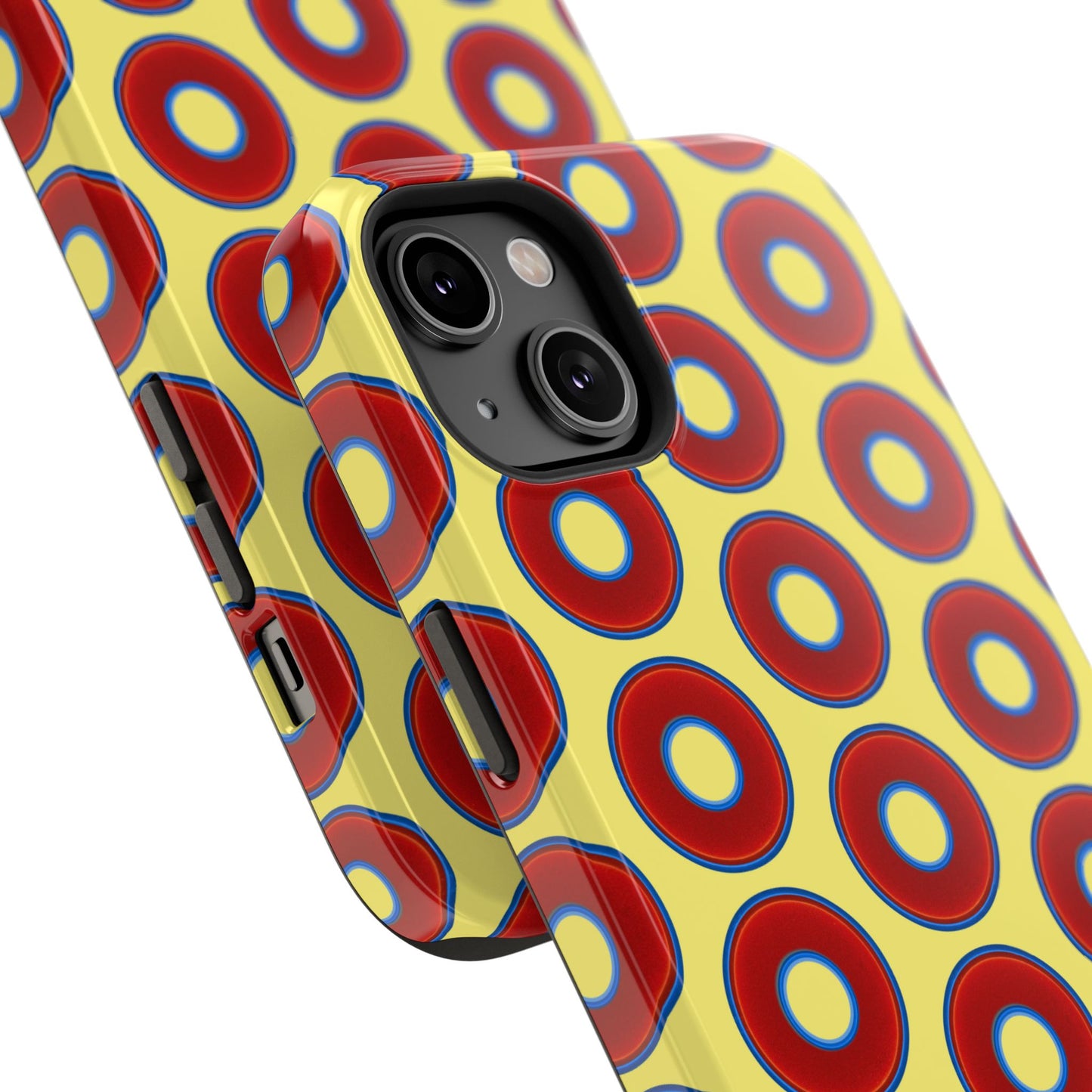 Impact-Resistant Lumpy Donut Case - red vivid donut print w/yellow background