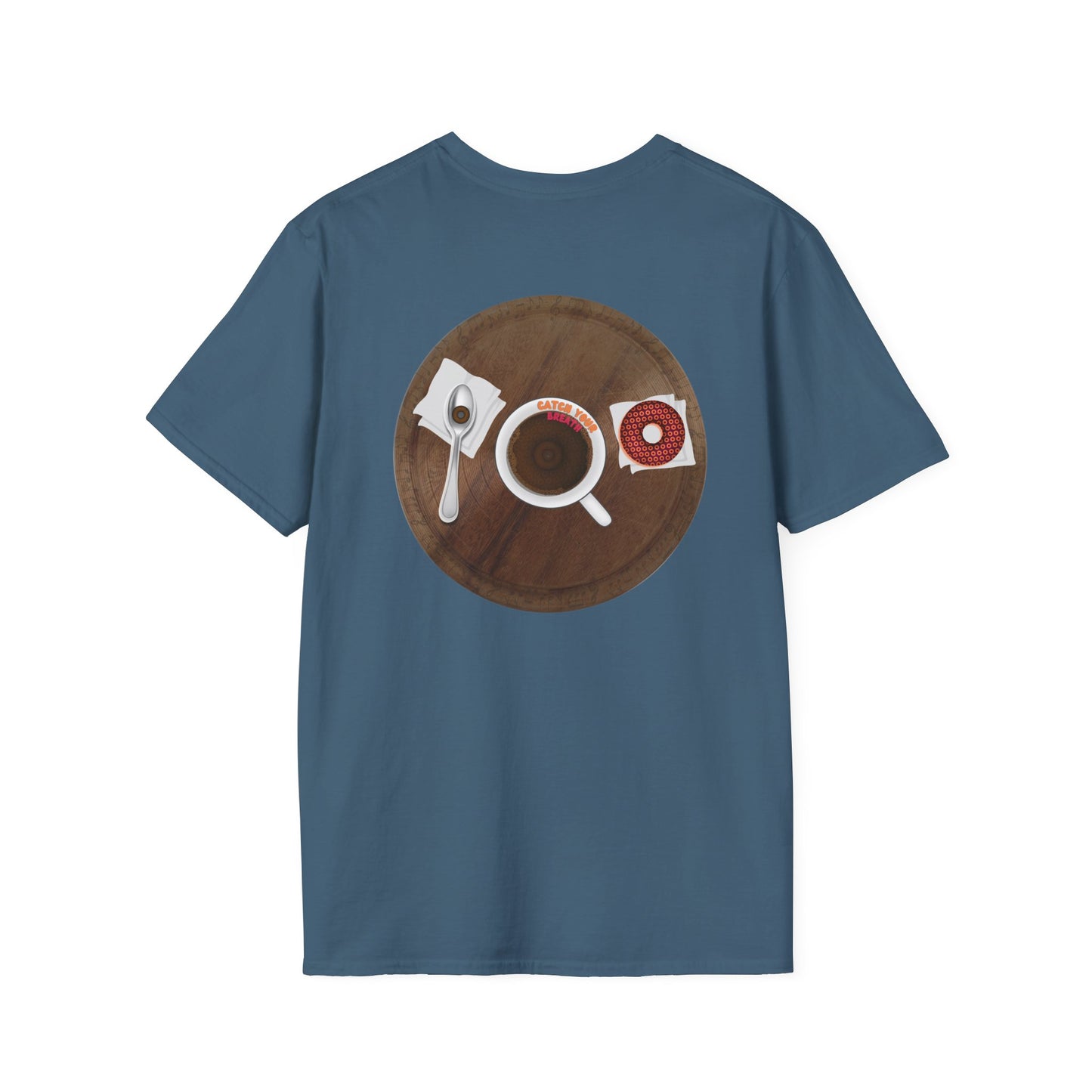 Classic Donut Tee - Unisex Soft-Style - "Coffee With My Donuts" - wooden table donut