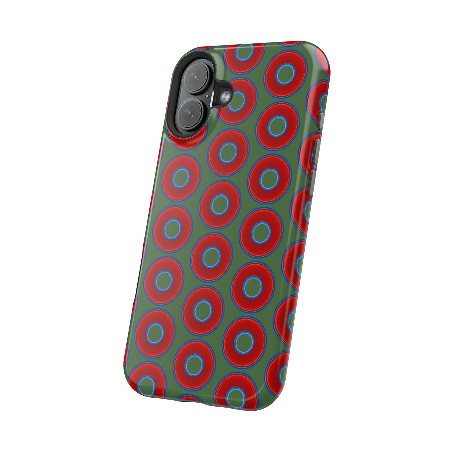 Magnetic Tough Donut Case - red vivid donut print w/dark Fenway green background
