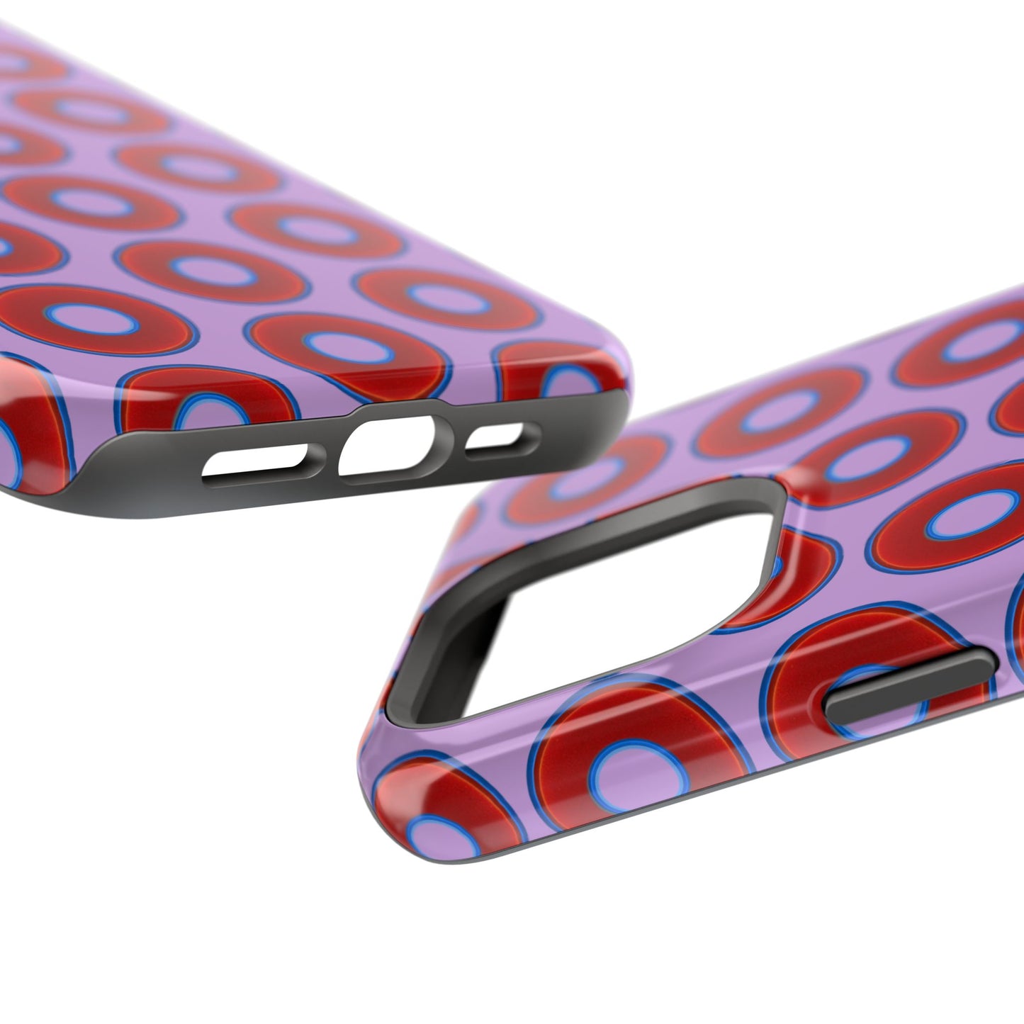 Impact-Resistant Lumpy Donut Case - red vivid donut print w/wisteria purple background