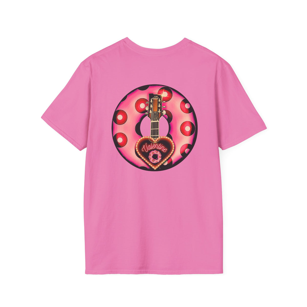 Classic Donut Tee - Unisex Soft-Style - "Would You Be My Donut?" - paradoxical faded magenta/red donut - variant 1