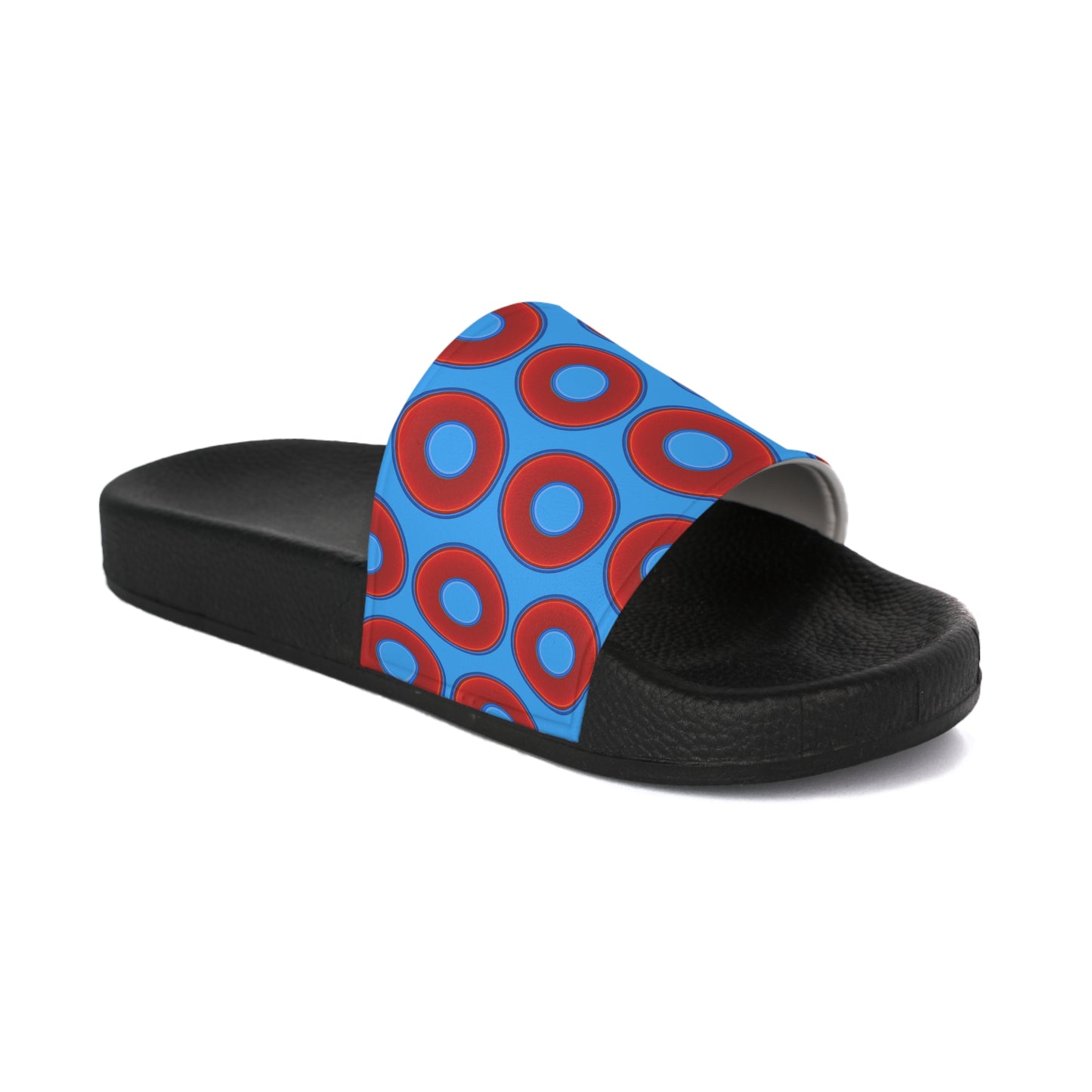 Lumpy Sandals - slip-ons - red vivid donuts w/sky royal blue background