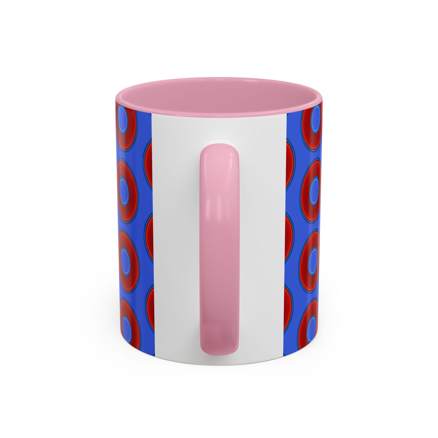 Lump's Grumpy Coffee Mug - vivid red donuts w/royal blue background