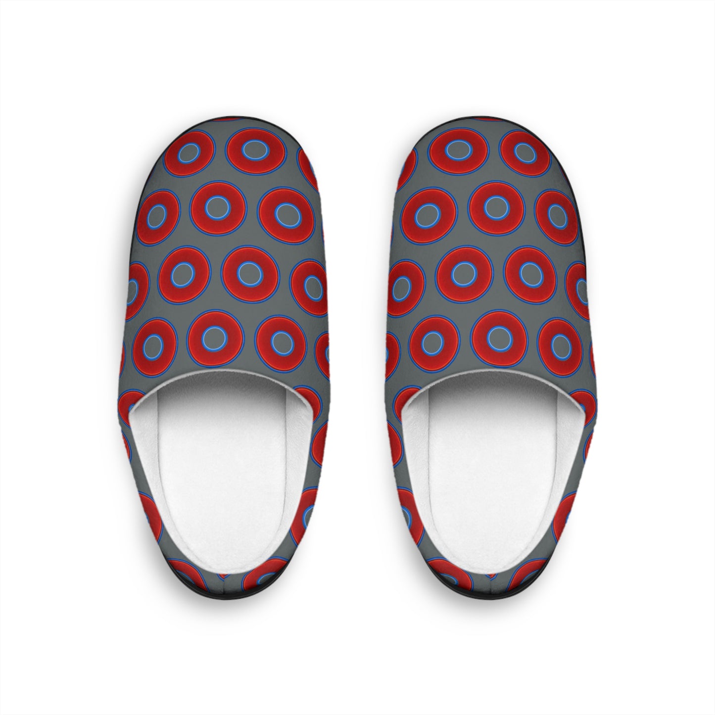 Women's Lumpy Slippers - red vivid donut print w/dark gray background